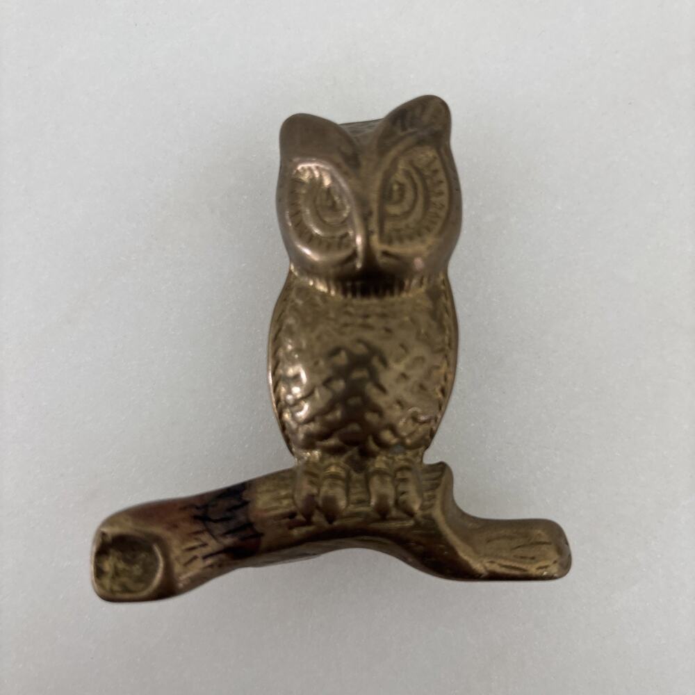 Vintage Decorative Brass Owl Sitting on a Log